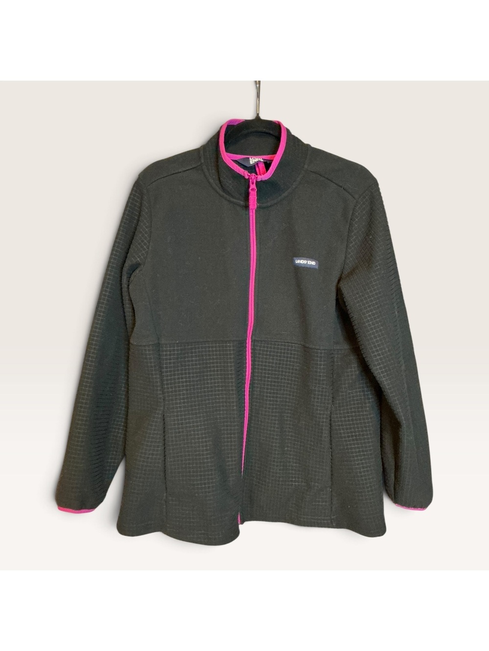Lands' End Women's Black and Pink Full Zip Fleece Jacket